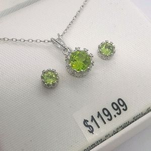 Sterling Silver Peridot Necklace Earring Set NWT